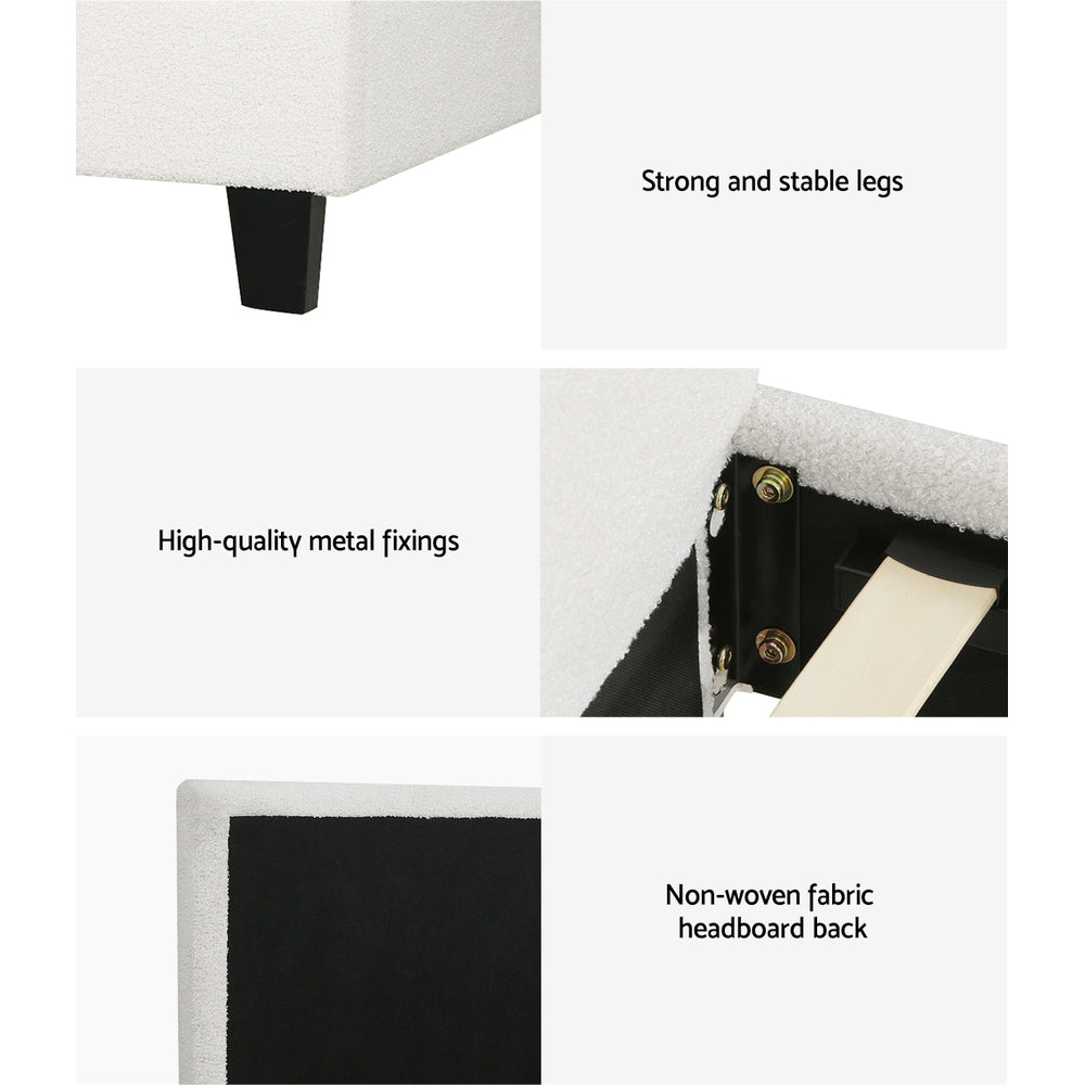 Artiss NEO boucle double bed frame showing high-density foam padding — Allure Home Collections