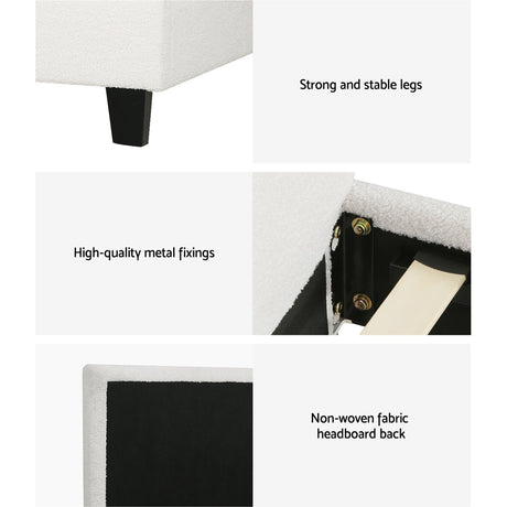 Artiss NEO boucle double bed frame showing high-density foam padding — Allure Home Collections