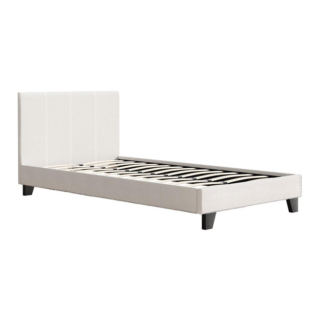 Artiss NEO king single boucle bed frame in cream — full front view — Allure Home Collections