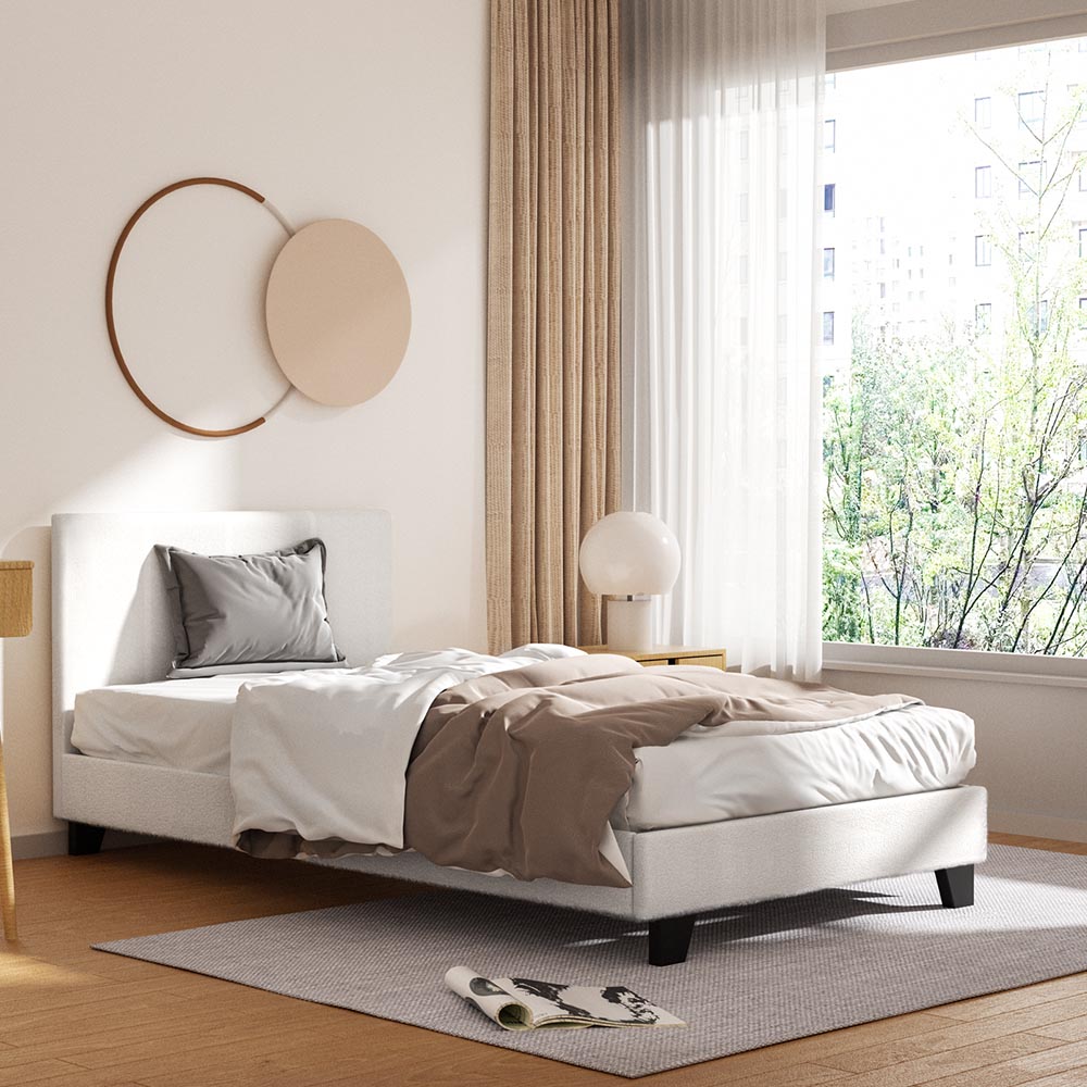 Fiesole White King Single bed frame in a modern bedroom
