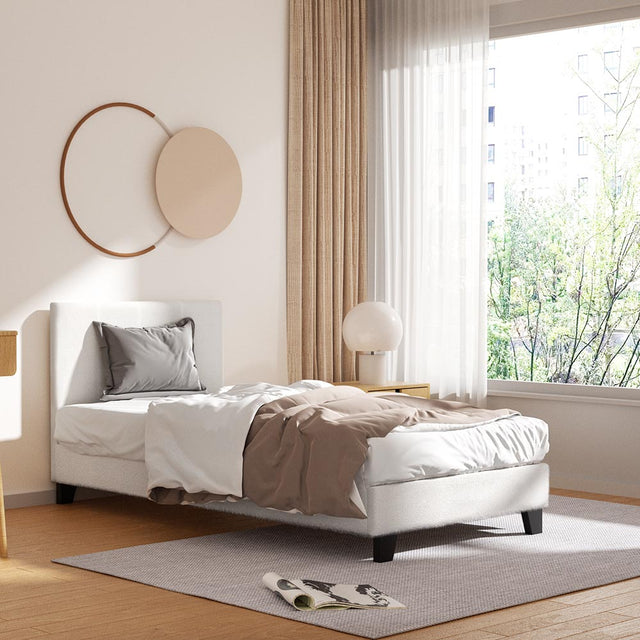 Artiss NEO single boucle bed frame in cream — full front view — Allure Home Collections