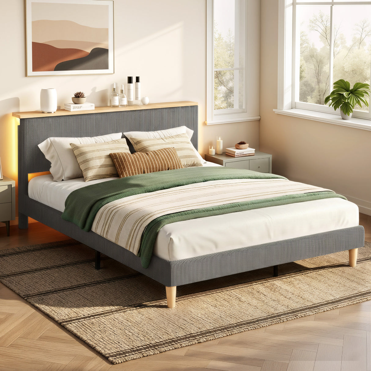 Lyon Queen Upholstered Bed, Grey