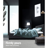 Artiss TINO charcoal bed frame showing solid wood and plywood slat detail — Allure Home Collections
