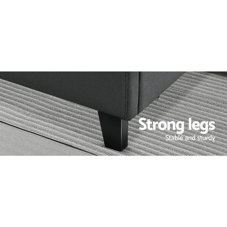 Artiss TINO queen charcoal faux linen bed frame showing 300kg capacity — Allure Home Collections