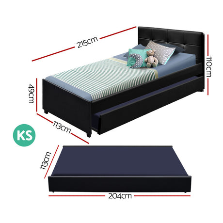 Artiss king single daybed black PVC tufted headboard close-up — Allure Home Collections
