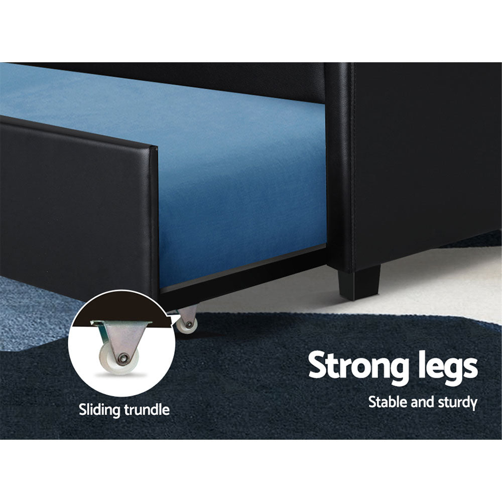 Artiss king single black daybed showing pull-out trundle mechanism — Allure Home Collections
