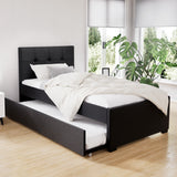Artiss king single trundle daybed in black PVC leather — full front view — Allure Home Collections