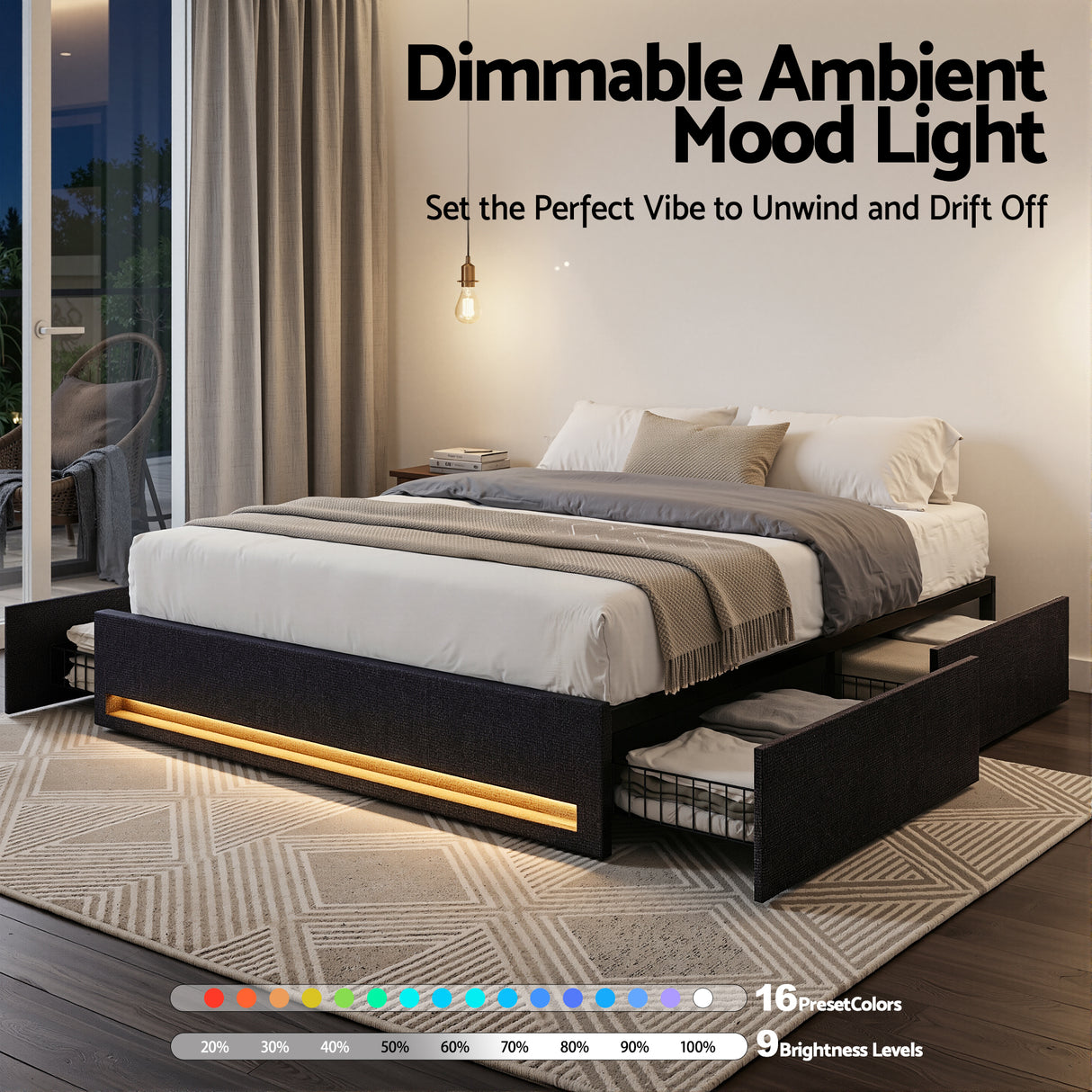 Bellevue Queen Storage Bed, LED, view 5