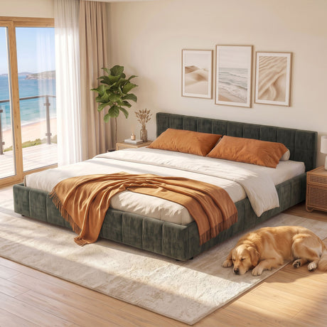 Parma green King bed frame in a modern bedroom