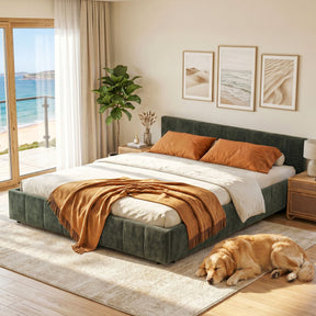 Parma green Queen bed frame in a modern bedroom