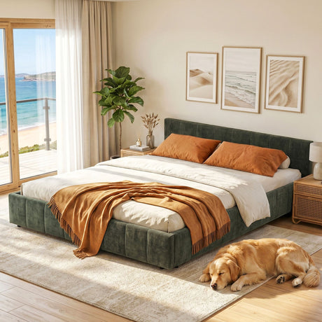 Parma green Queen bed frame in a modern bedroom
