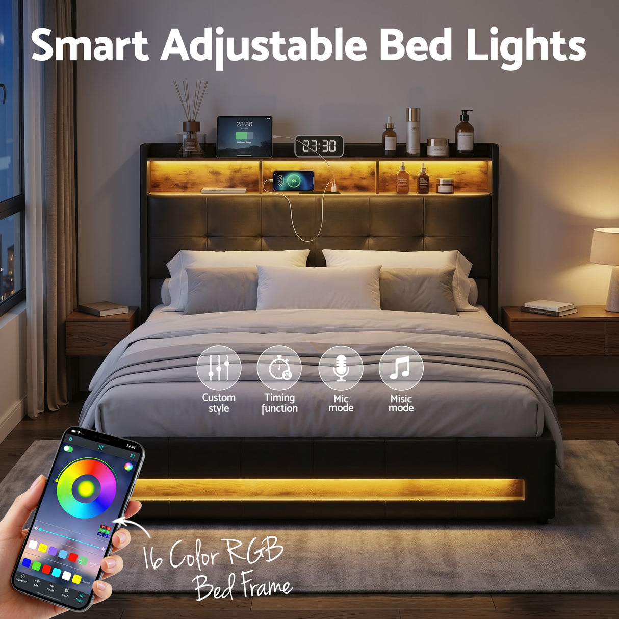 Verona Double Gas Lift Bed with LED, view 8