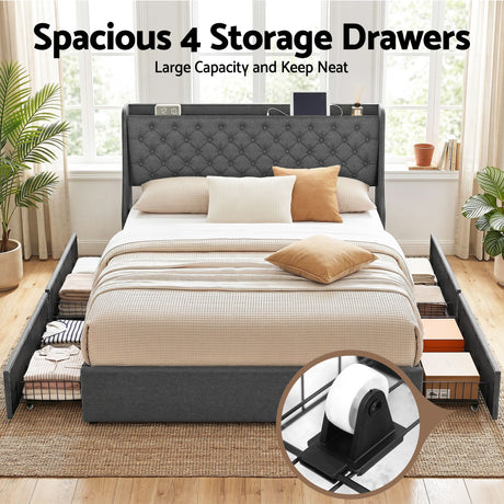 Viareggio King Storage Bed Frame, Charcoal