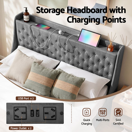 Viareggio King Storage Bed Frame, Charcoal