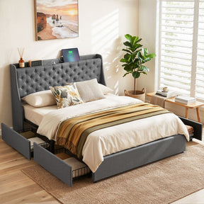 Viareggio Charcoal Queen bed frame in a modern bedroom