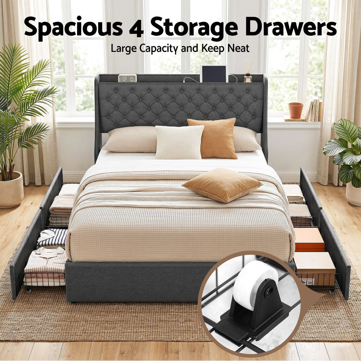Viareggio Queen Storage Bed Frame, Charcoal