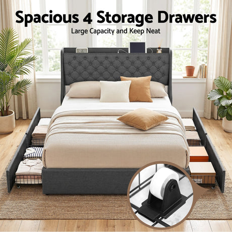 Viareggio Queen Storage Bed Frame, Charcoal