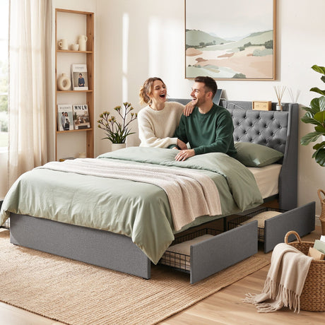 Viareggio Queen Storage Bed Frame, Charcoal