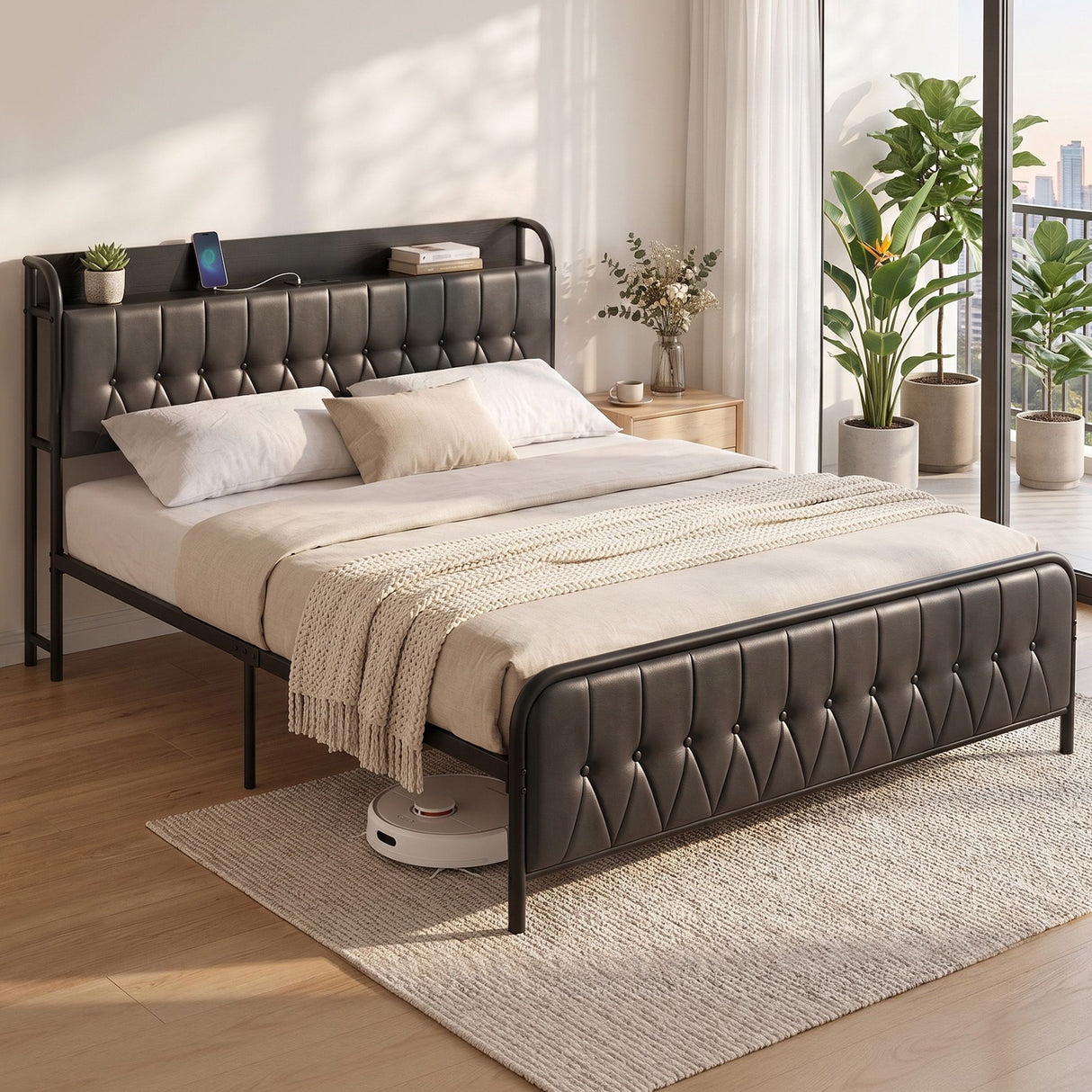 Elba Black King bed frame in a modern bedroom