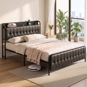 Elba Black Queen bed frame in a modern bedroom