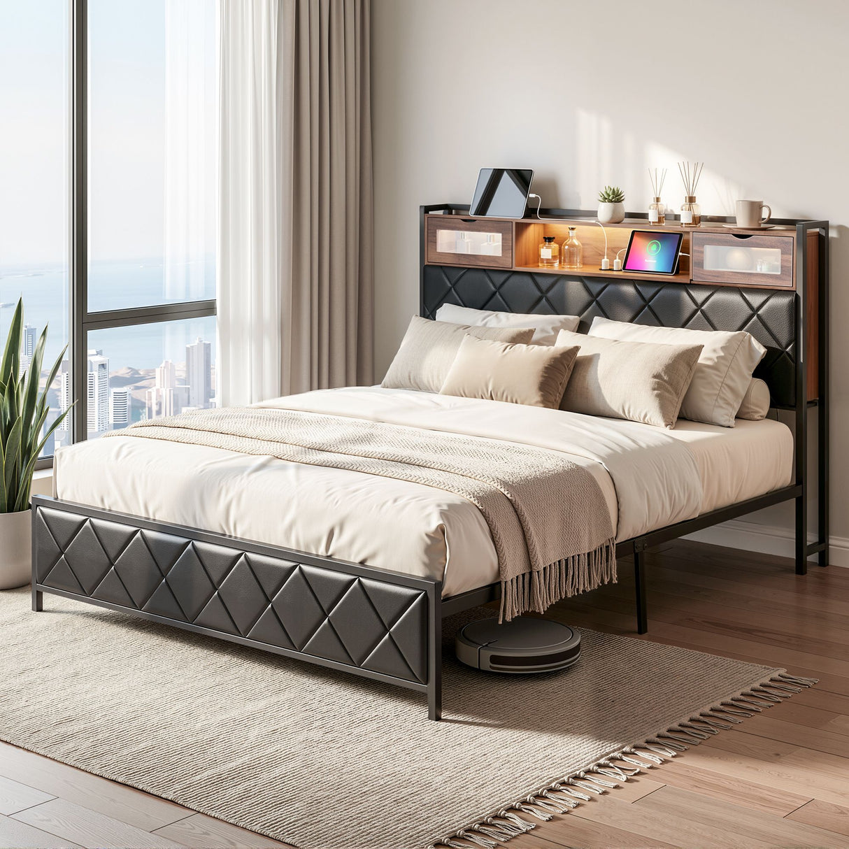 Pienza Black King bed frame in a modern bedroom