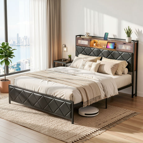 Pienza Black Queen bed frame in a modern bedroom