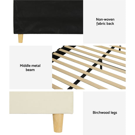 Artiss Ella Queen Size Cream Velvet Bed Frame