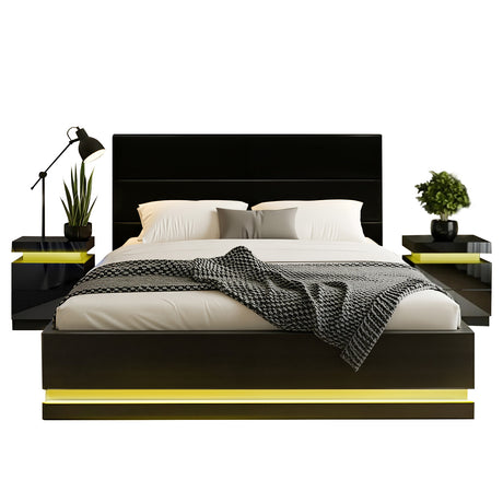 Montalcino Queen Bed Frame with Bedside Tables, Black