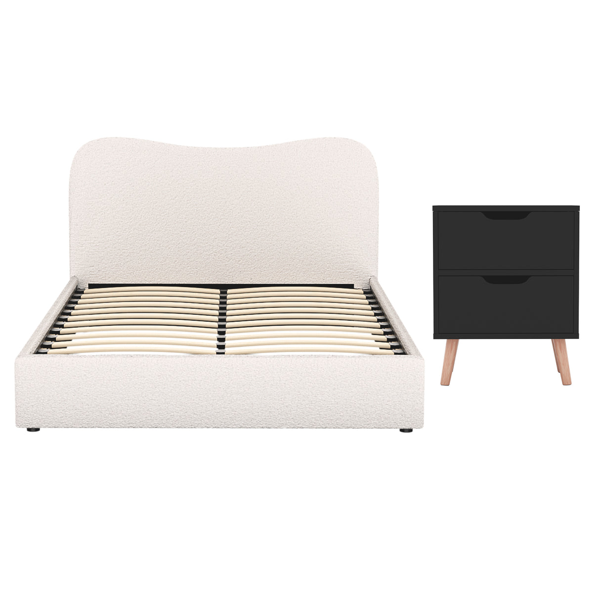 Capri Double Bed with Bedside, Beige Boucle, view 3