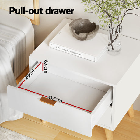 Poppi Queen Bed Frame with Bedside Table, Beige
