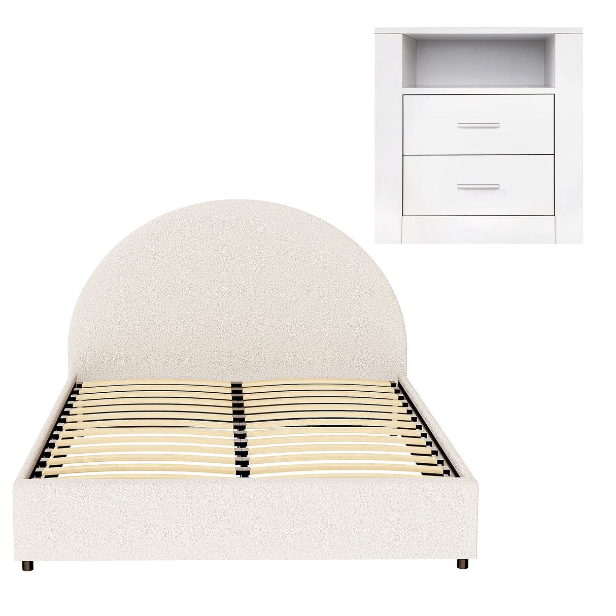 Vinci Queen Bed Frame with Bedside Table, Beige