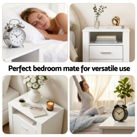Vinci Queen Bed Frame with Bedside Table, Beige