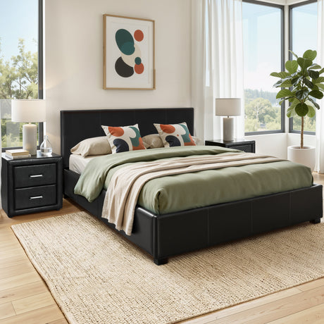 Pescia Black Queen bed frame in a modern bedroom