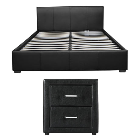 Pescia Queen Bed Frame with Bedside Table, Black