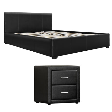 Pescia Queen Bed Frame with Bedside Table, Black