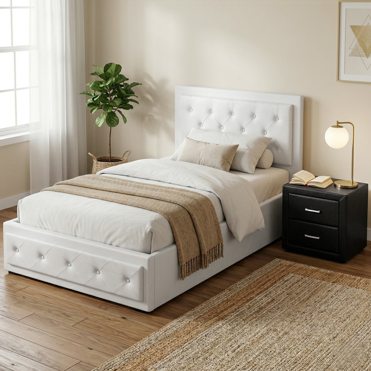 Skagen King Single Gas Lift Bed, White