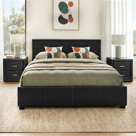 Pescia Black Queen bed frame in a modern bedroom
