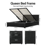 Lennox Gas Lift Queen Bed with 2 Bedsides, Black, view 2