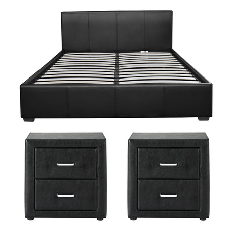 Pescia Queen Bed Frame with Bedside Tables, Black
