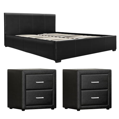 Pescia Queen Bed Frame with Bedside Tables, Black