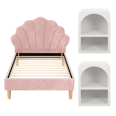Empoli King Single Bed Frame with Bedside Tables, Pink