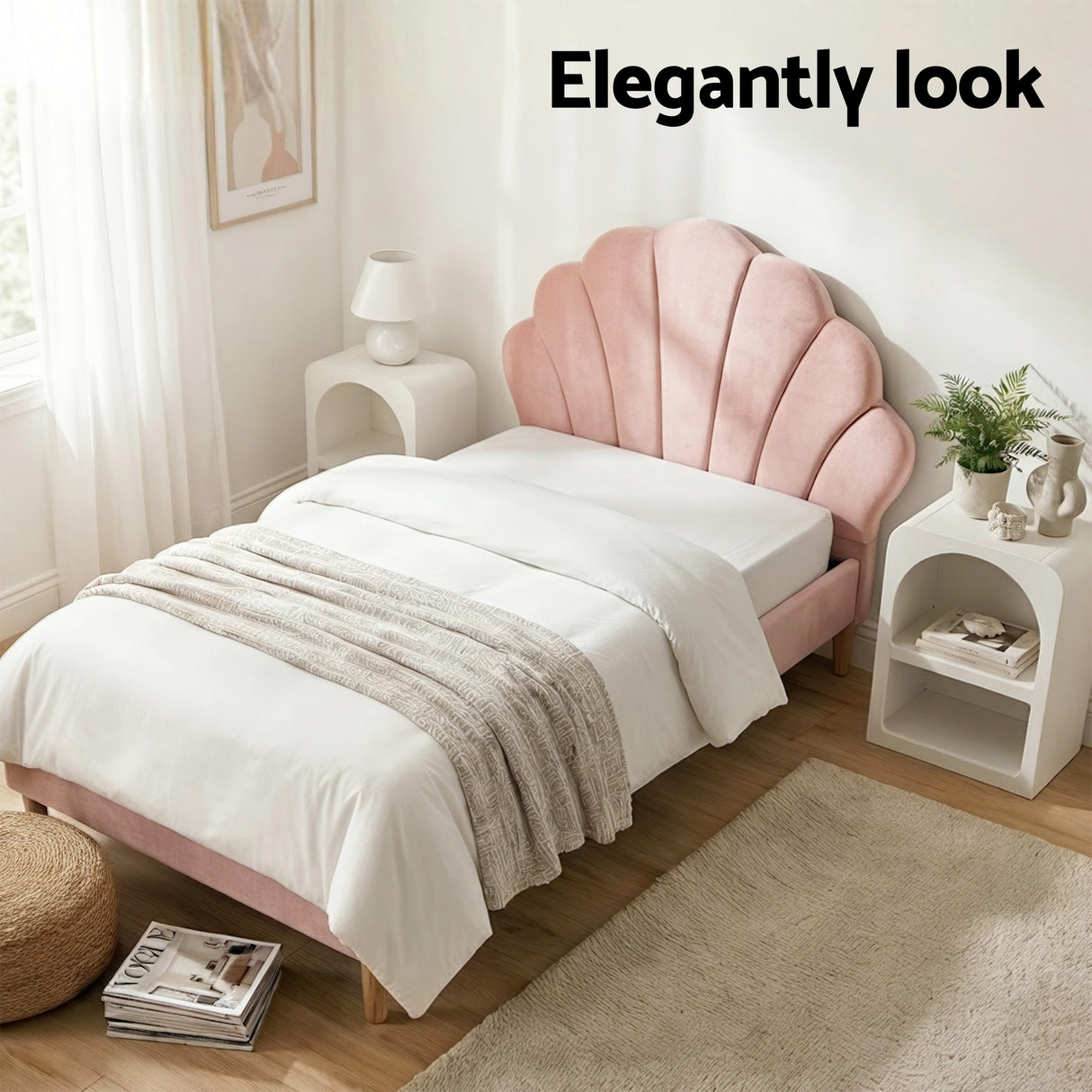Empoli King Single Bed Frame with Bedside Tables, Pink