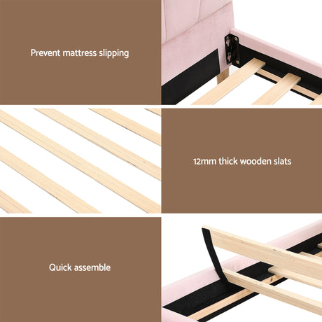 Empoli King Single Bed Frame with Bedside Tables, Pink
