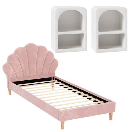 Empoli King Single Bed Frame with Bedside Tables, Pink
