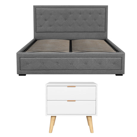 Bergen Upholstered Queen Gas Lift Bed with Bedside Table, view 3