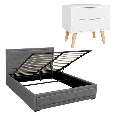 Bergen Upholstered Queen Gas Lift Bed with Bedside Table, view 10