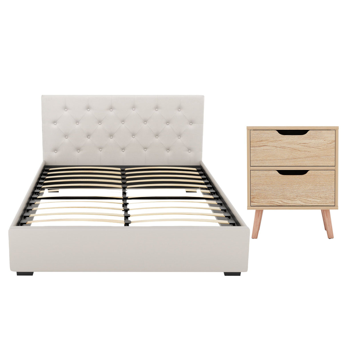 Certaldo Double Bed Frame with Bedside Table, Beige