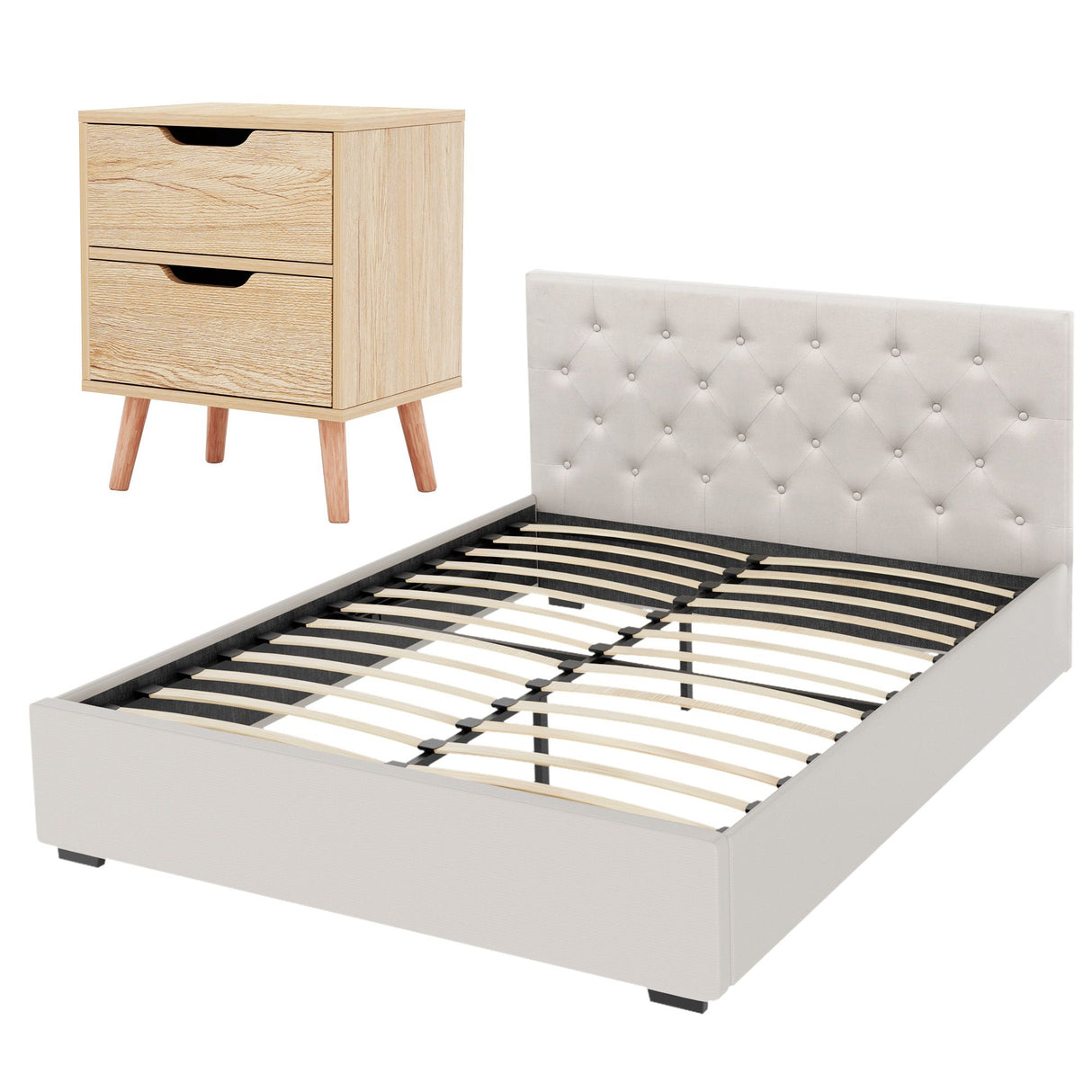 Certaldo Double Bed Frame with Bedside Table, Beige