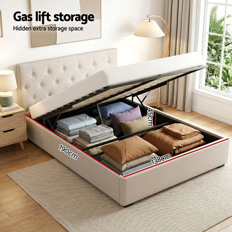 Certaldo Double Bed Frame with Bedside Table, Beige