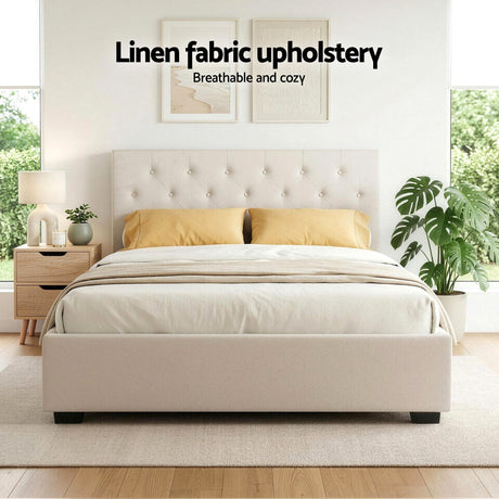 Certaldo Double Bed Frame with Bedside Table, Beige